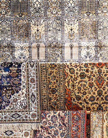 Texture of carpets in an Amman shop, the capital of Jordan.