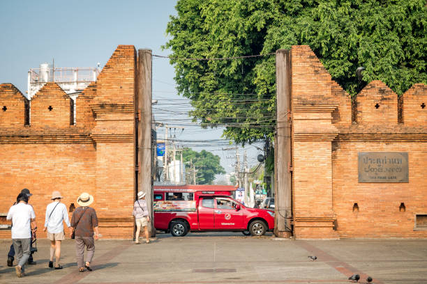 Tha Pae Gate in Chiang Mai. stock photo