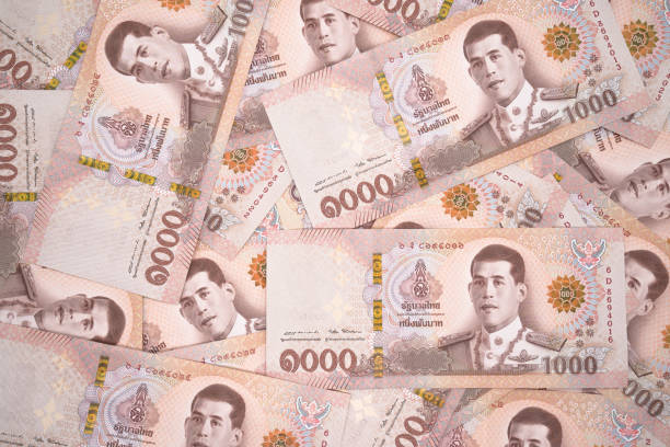 Thai banknotes background, thai money 1,000 baht. stock photo