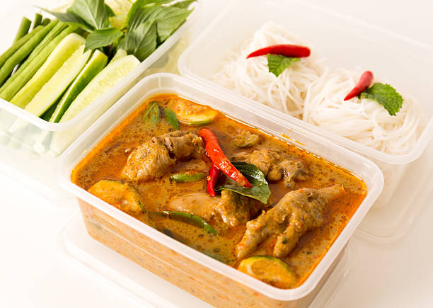 thai food Packed meals in plastic boxes plastic container stock pictures, royalty-free photos & images