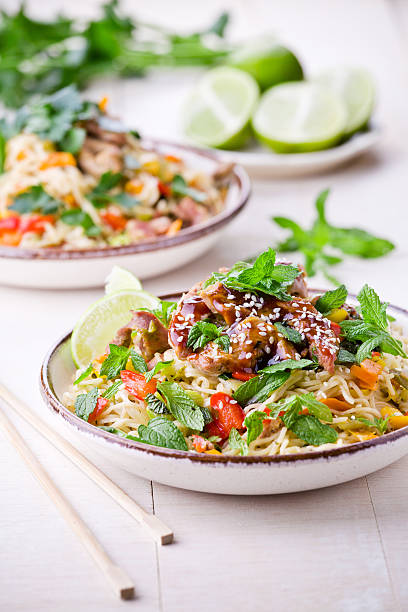 Thai Noodles With Pork And Vegetables stock photo