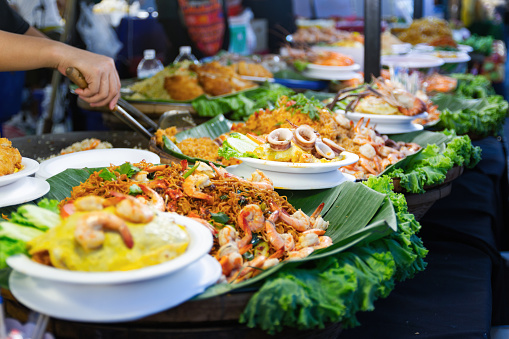 Thai street foods, Thai foods style Rice and Curry at market Bangkok of Thailand.