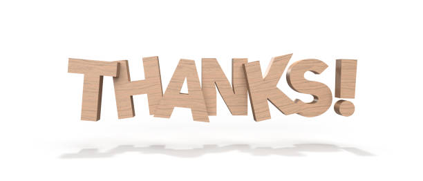 Thanks text with clipping path for business service. Brown wood texture letters T, H, A, N, K, S. stock photo