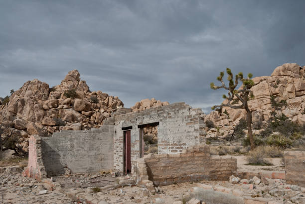 Homestead Near Desert Queen Mine The abandoned Desert Queen Mine is located in what is now Joshua Tree National Park in California, USA. The mine was not hugely successful but remained in operation for nearly 75 years. This homestead of unknown history is located close to the mine. jeff goulden joshua tree national park stock pictures, royalty-free photos & images