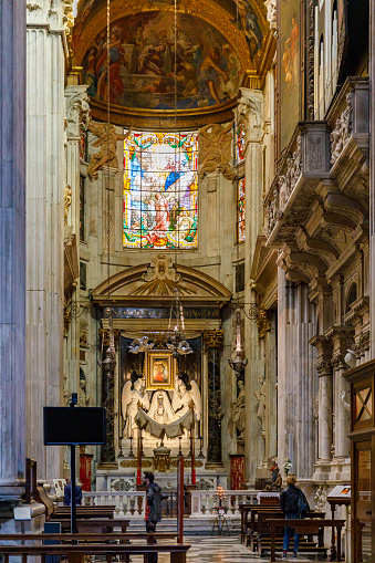 Genoa, Italy - Apr 17, 2019: Altar in the Cattedrale di San Lorenzo