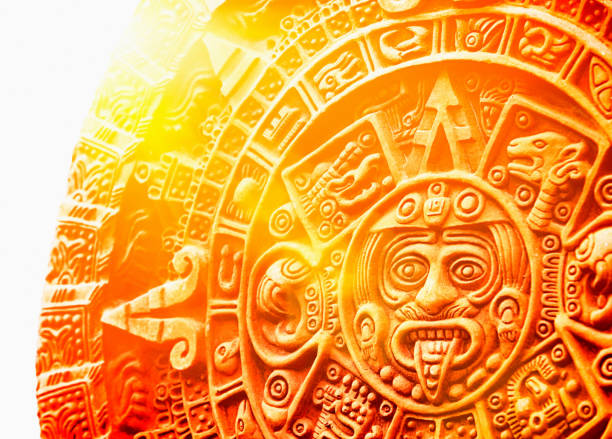 The  ancient Mexican Stone of the Sun A reproduction of the ancient Mexican calendar from the Mayan culture known as the Stone of the Sun. aztec civilization stock pictures, royalty-free photos & images