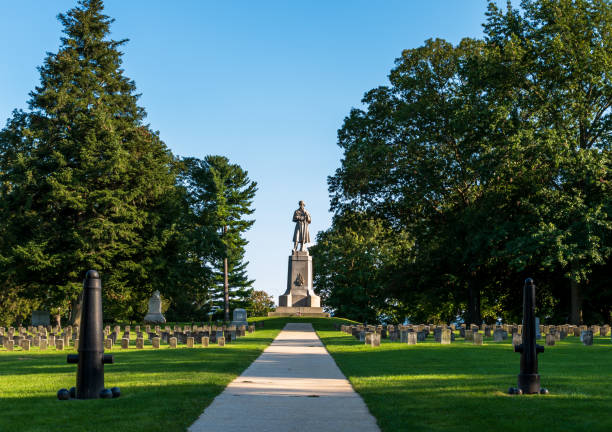 The Antietam National Cemetery with the American Volunteer monument in Sharpsburg, Maryland, USA stock photo