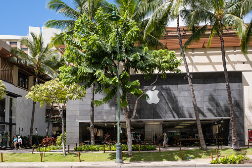 Honolulu, HI - April 29, 2022: The Apple Store along Kalakaua Avenue in Waikiki.