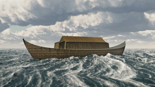 The Ark of Noah in the stormy sea stock photo