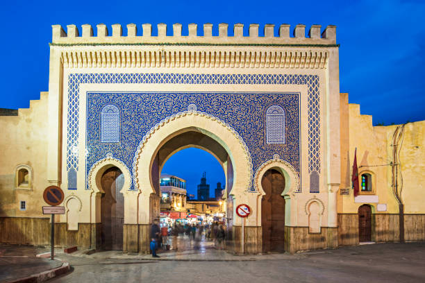The Bab Bou Jeloud gate The Bab Bou Jeloud gate also known as The Blue gate at the medina of Fez, Morocco fez morocco stock pictures, royalty-free photos & images