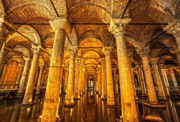 The Basilica Cistern, (Yerebatan), Istanbul, Turkey. stock photo