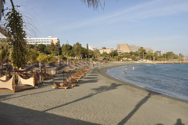 The beautiful Aphrodite Beach (Agios Tychon) Beach Limassol in Cyprus stock photo