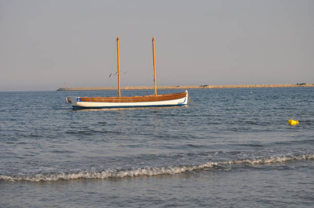The beautiful boat in open sea stock photo