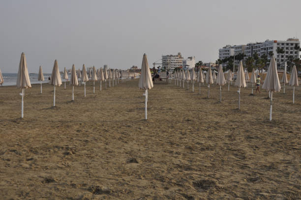 The beautiful Finikoudes Beach Larnaca in Cyprus stock photo