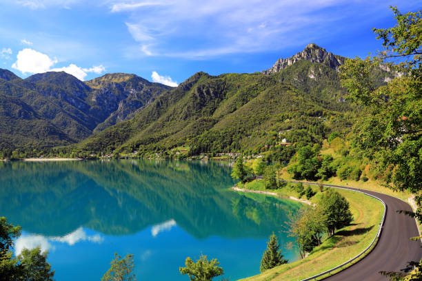 The beautiful Lake Ledro in Trentino. Northern Italy, Europe. stock photo