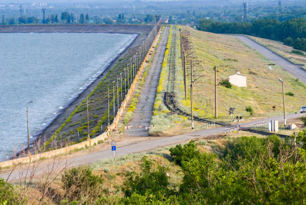 The beginning of the dam of the Tsimlyansk reservoir stock photo