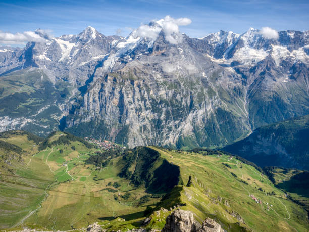 The Bernese Alps, The Eiger, Monch, and Jungfrau stock photo
