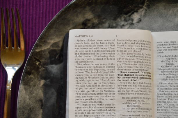 the bible as daily food in lent stock photo