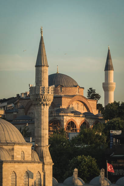 the Blue Mosque Europe, Turkey, Istanbul, May 30, 2019: Details of the facade of the Blue Mosque minaret stock pictures, royalty-free photos & images