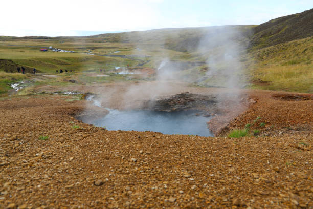 The bubbling hot springs in the Reykjadalur Valley, Iceland stock photo