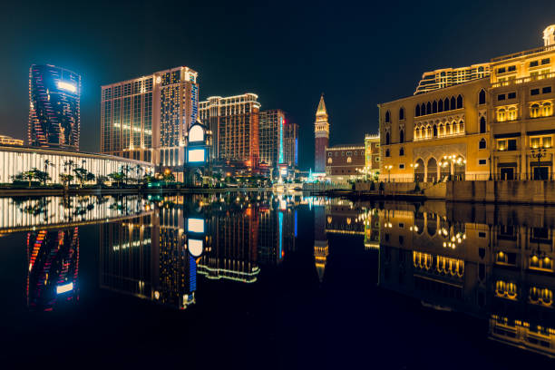 The bustling scene of Macao at night The bustling scene of Macao at night cotai strip stock pictures, royalty-free photos & images