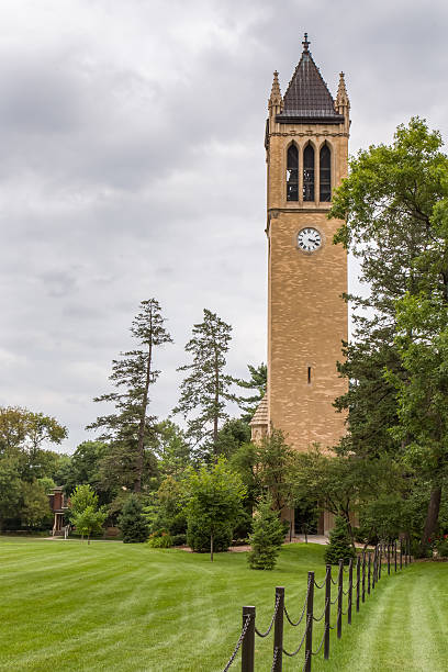 The Campanile Clock Tower at Iowa State University Ames, United States - August 6, 2015: The Campanile clock tower on the campus of the University of Iowa State. iowa state university stock pictures, royalty-free photos & images