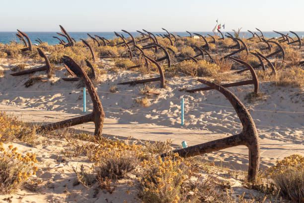 The Cemetery of Anchors in Praia do Barril beach, Portugal stock photo