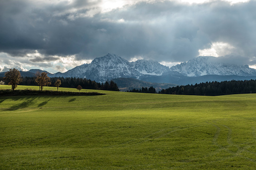 The Chiemgau Alps with the Staufen range in autumn, Freilassing, Bavaria, Germany.