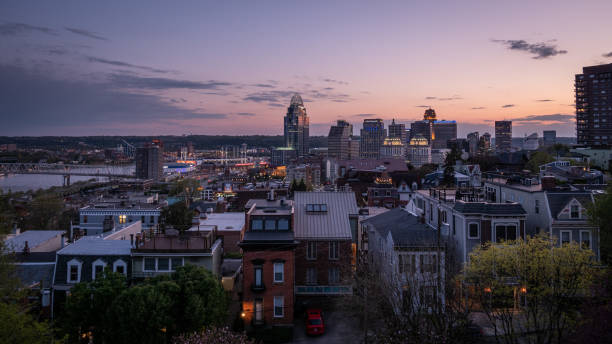 The Cincinnati Skyline at Sunset  cincinnati stock pictures, royalty-free photos & images