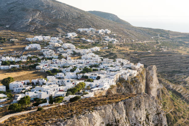 The city of Chora on Folegandros island stock photo