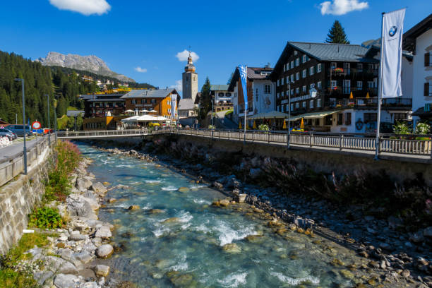 The city of Lech in Austria Lech, Tirol, Austria - September 15, 2020: Houses of the City of Lech am Arlberg in Austria lechtal alps stock pictures, royalty-free photos & images