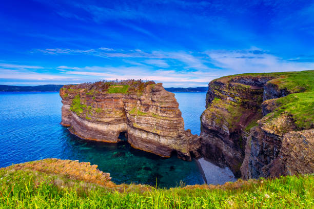 the cliff and the rock at Bell Island Newfoundland stock photo