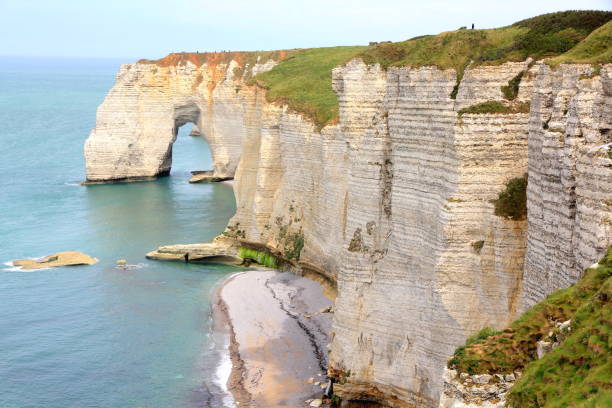 The cliffs of Etretat in Normandy stock photo