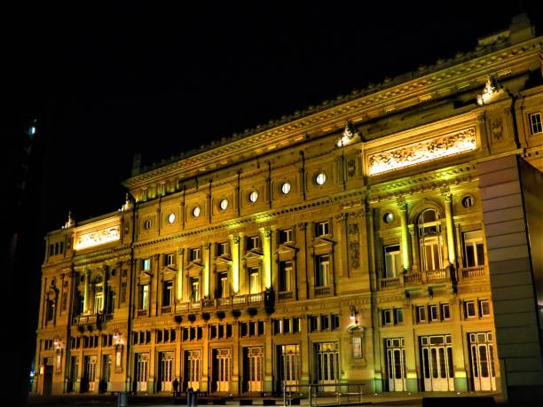 The Columbus Theatre in Buenos Aires city at night. stock photo