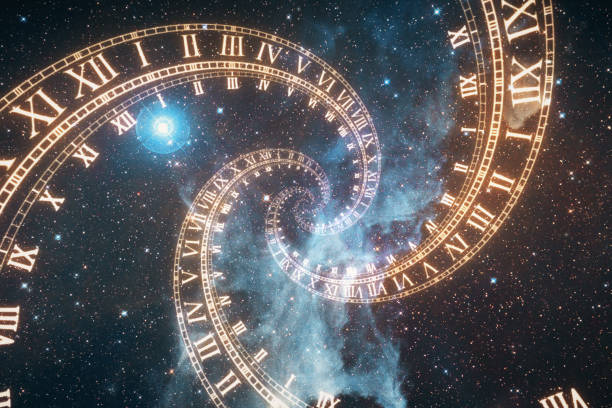 Photo of The composition of the space of time, the flight in space in a spiral of Roman clocks 3d illustration