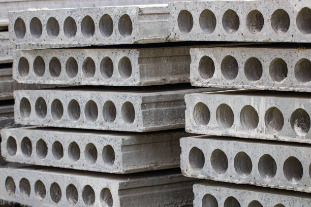 The construction of reinforced concrete slabs. Close-up stock photo