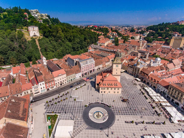The Council Square Brasov Romania aerial view stock photo