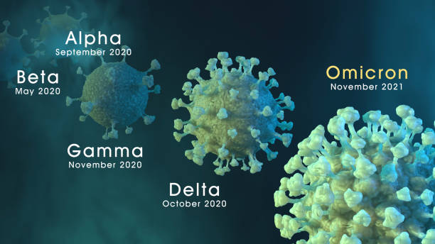 The COVID-19 mutation variants. Microscopic view of infectious SARS-CoV-2 Coronavirus cells. Coronavirus disease COVID-19 outbreak. 3D rendering covid variant stock pictures, royalty-free photos & images