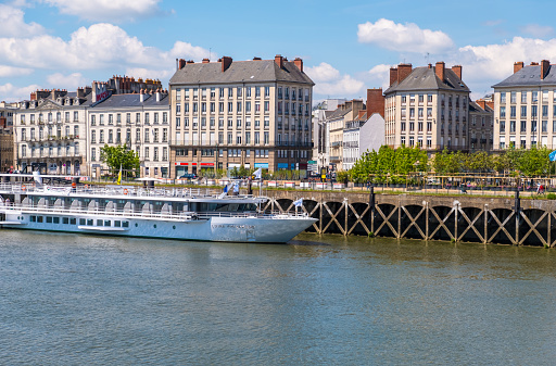Nantes, France - May 12, 2019: The cruise ship Loire Princess moored during a stopover in Nantes, France