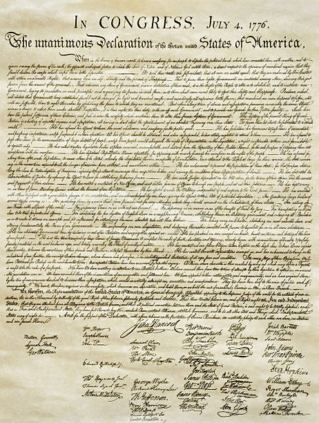 The Declaration of Independence Wrinkled copy of the United States Declaration of Independence. declaration of independence stock pictures, royalty-free photos & images
