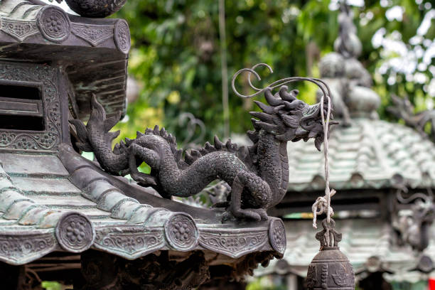 The dragon statue on the roof. stock photo