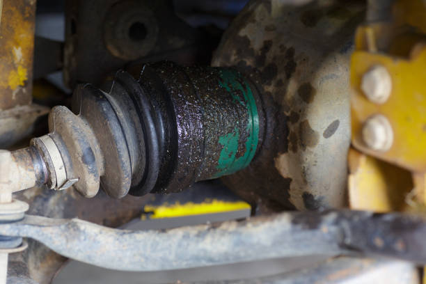 The drive shaft has dirty oil stock photo