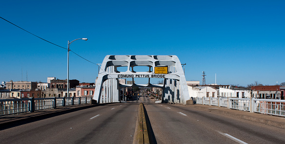 Selma, Alabama, USA - January 1, 2010: The Edmund Pettus Bridge in Selma, Alabama. The bridge is famous for being the site of the \\\