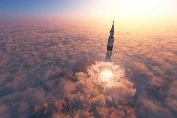 The engine of the rocket. The launch against the sky.,3d render baikonur stock pictures, royalty-free photos & images