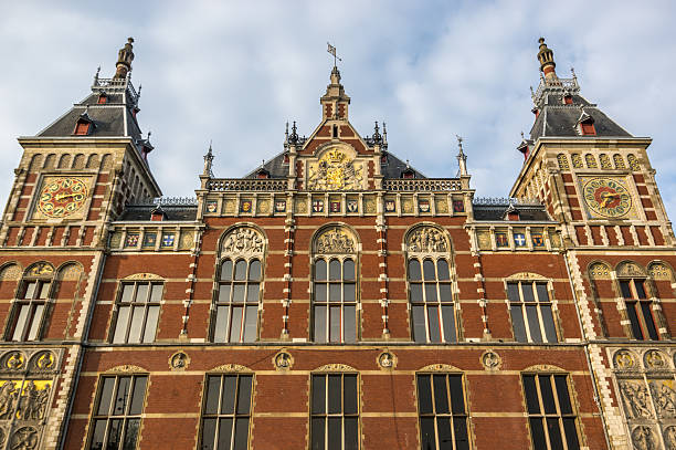 The facade of Grand Central Station in Amsterdam stock photo