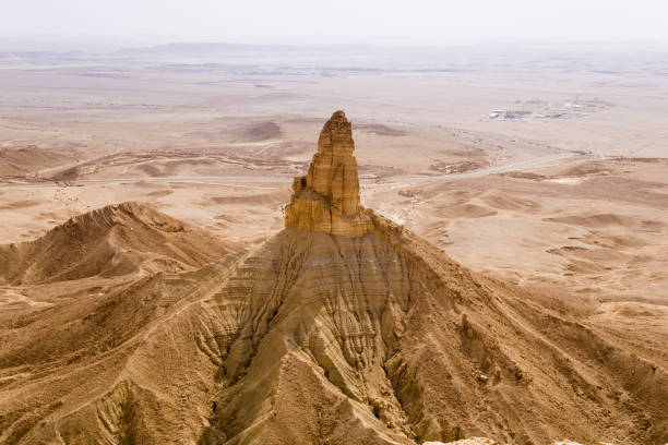The Faisal's Finger Rock, a view from the Jabal Tuwaiq escarpment stock photo