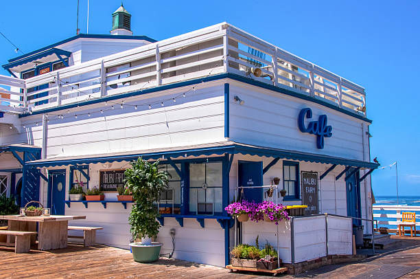 The famous cafe on the Malibu Pier, Malibu, California, USA stock photo