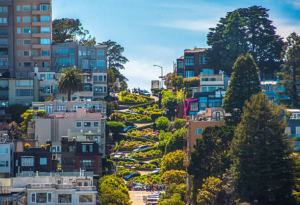 The famous Lombard Street, San Francisco, California, USA stock photo