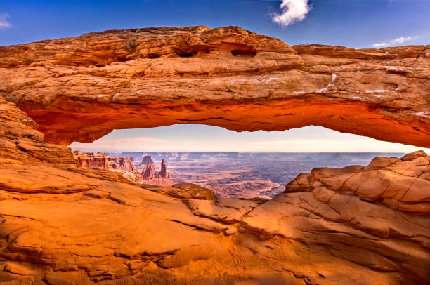 The famous Mesa Arch in the Arches National Park, Utah The famous Mesa Arch in the Arches National Park, Utah arches national park stock pictures, royalty-free photos & images