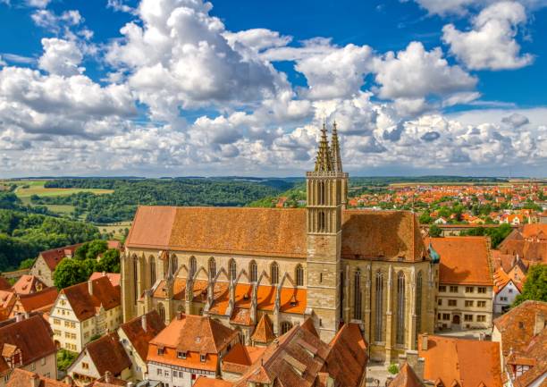 The famous St Jakob church in the old town of Rothenburg ob der Tauber in Bavaria stock photo
